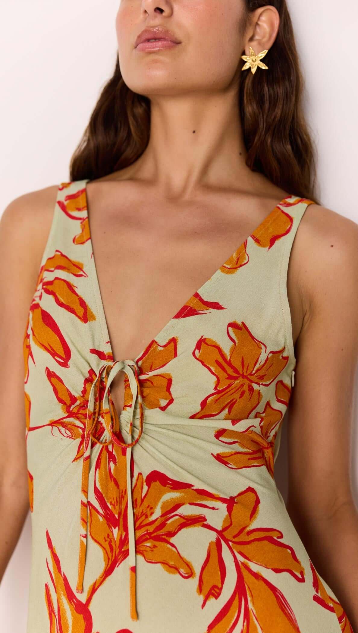 MINKPINK Estelle Keyhole Midi Dress Mint Floral