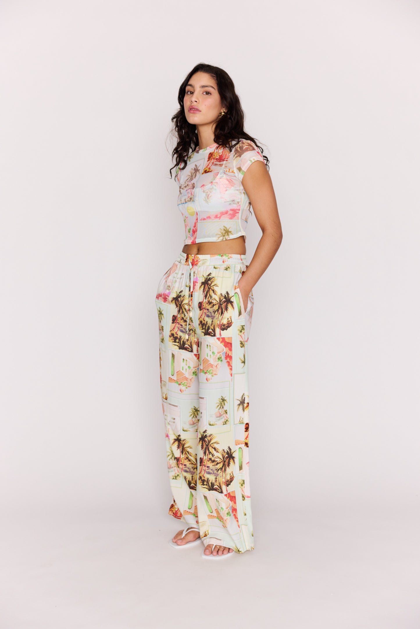 MINKPINK Dolce Drawstring Pants Vintage Postcards