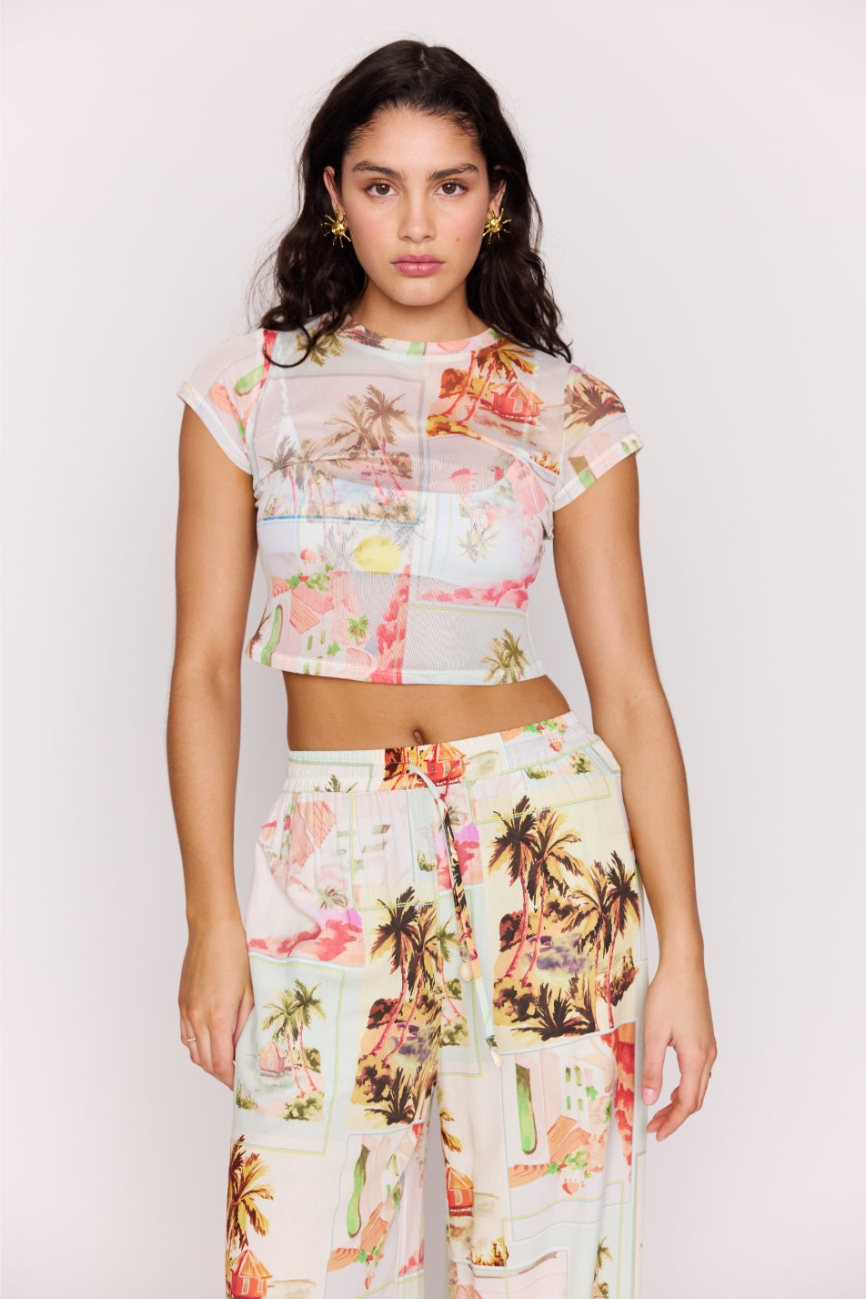 MINKPINK Dolce Drawstring Pants Vintage Postcards