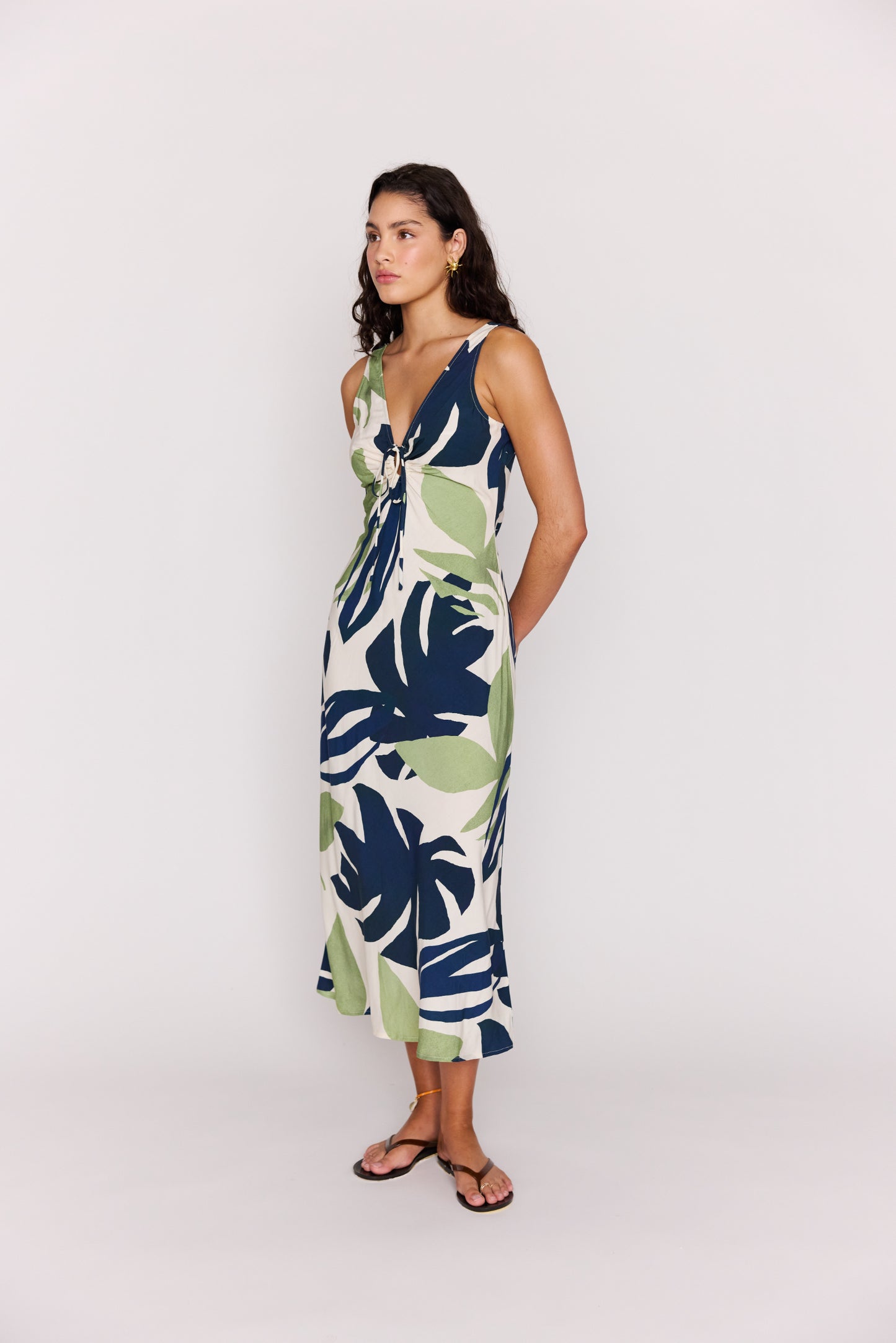 MINKPINK Azure Keyhole Midi Dress Palm Leaves