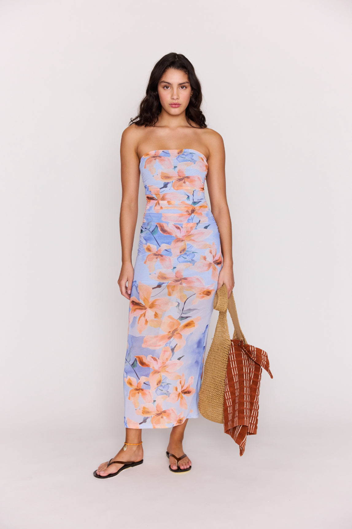 MINKPINK Sunspell Watercolor Floral Mesh Midi Dress