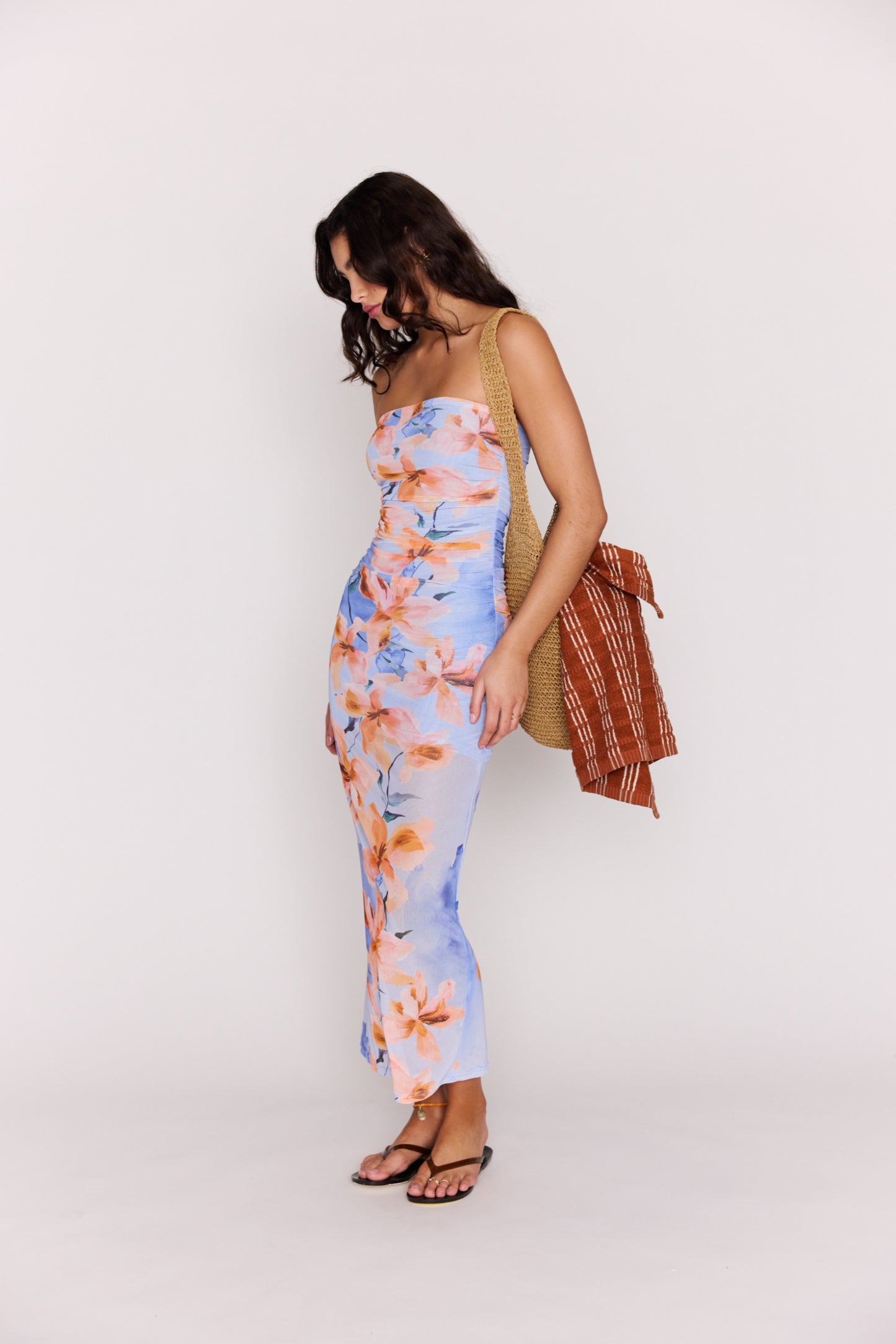 MINKPINK Sunspell Watercolor Floral Mesh Midi Dress