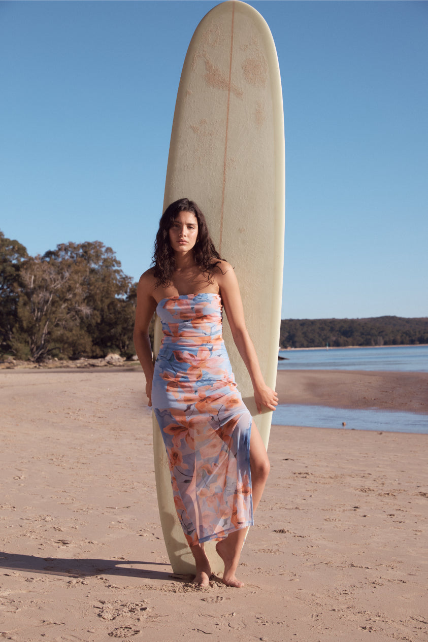 MINKPINK Sunspell Watercolor Floral Mesh Midi Dress