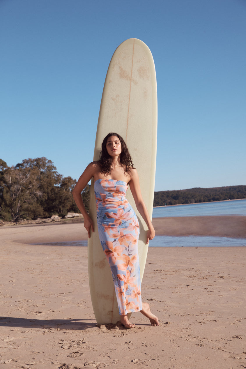 MINKPINK Sunspell Watercolor Floral Mesh Midi Dress