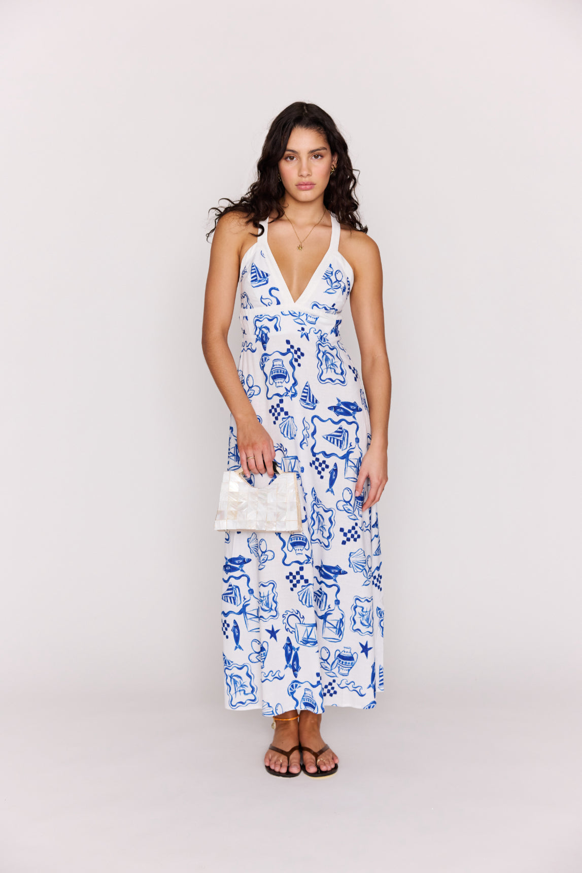 MINKPINK Baci Crossback Midi Dress Nautical Stamps