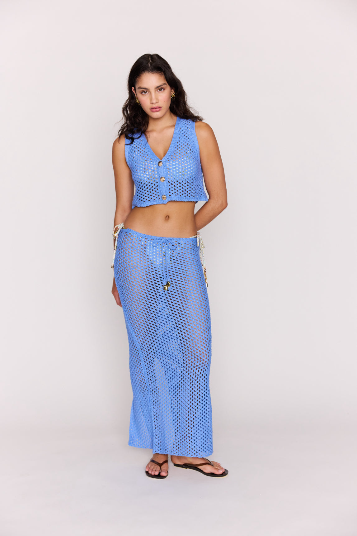 MINKPINK Balmy Crochet Hipster Skirt Blue