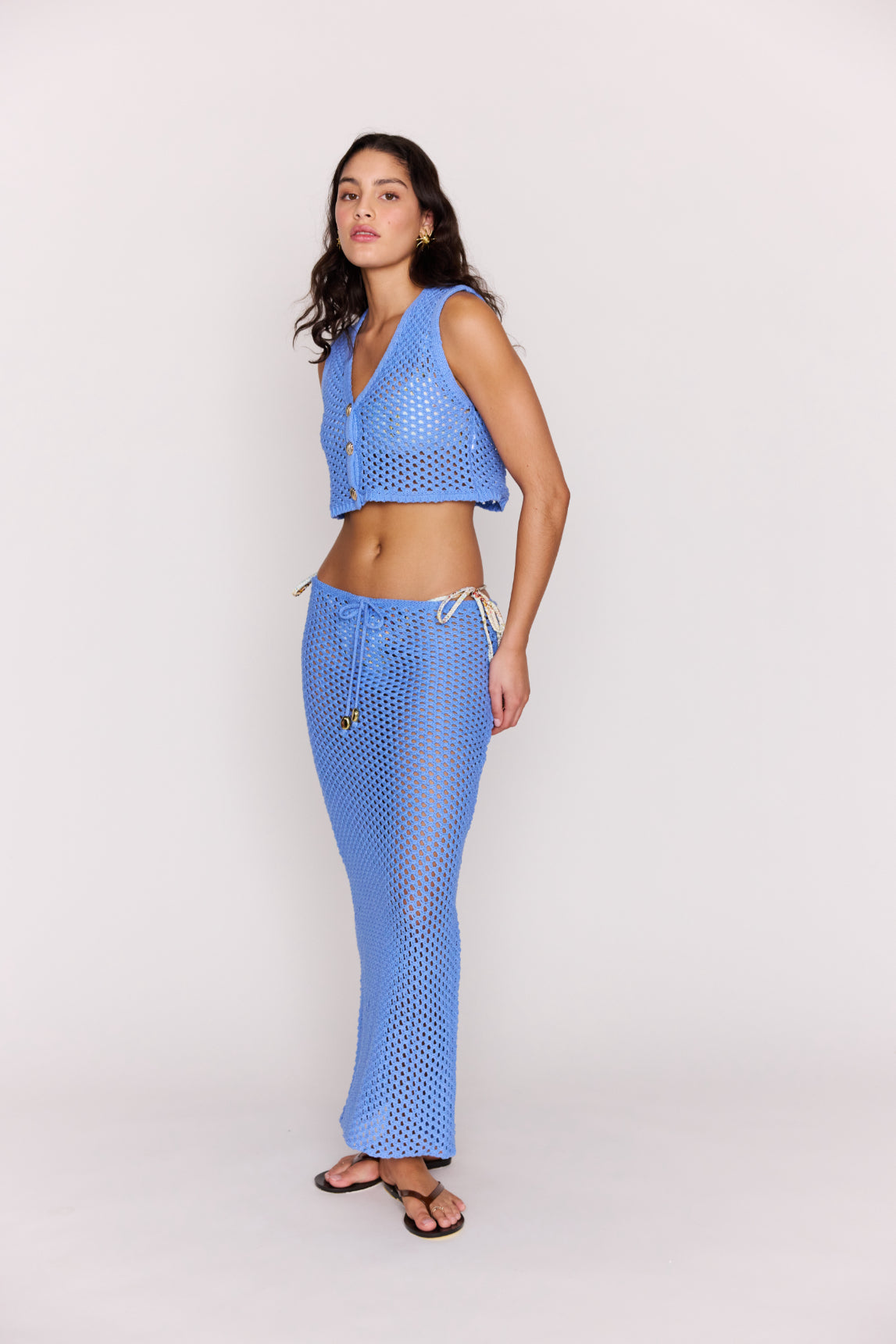 MINKPINK Balmy Crochet Top Blue