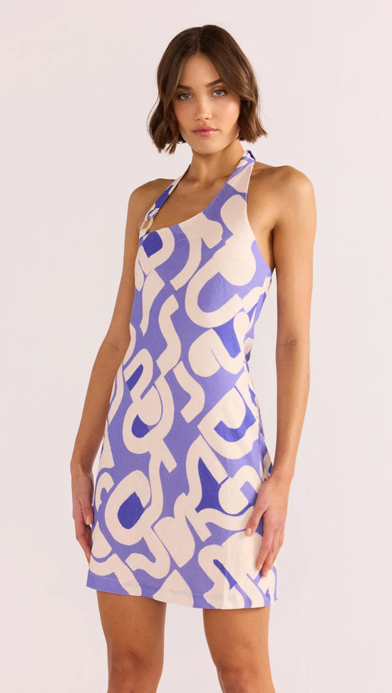 MINKPINK Iris Asymmetric Mini Dress Blue Geo The Wander Shop MINKPINK Iris Asymmetric Mini Dress Blue Geo The Wander Shop