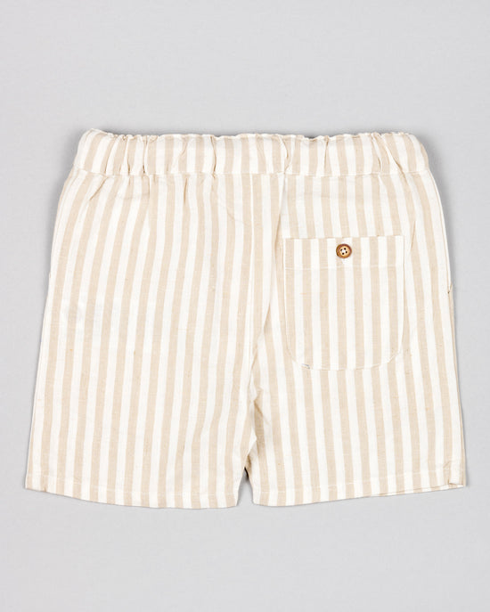 Losan Bermuda Ecru Linen Stripe Shorts