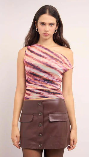 MINKPINK Liv Asymmetric Top Blurred Stripe