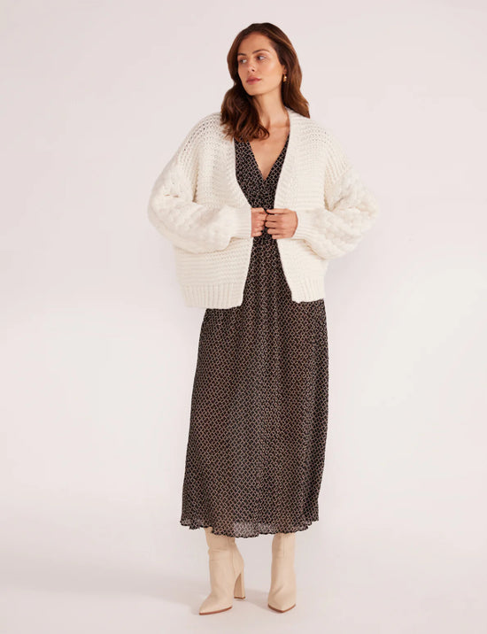 Mink Pink Abby Textured Knit Cardigan Cream