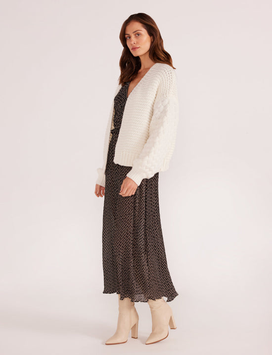 Mink Pink Abby Textured Knit Cardigan Cream