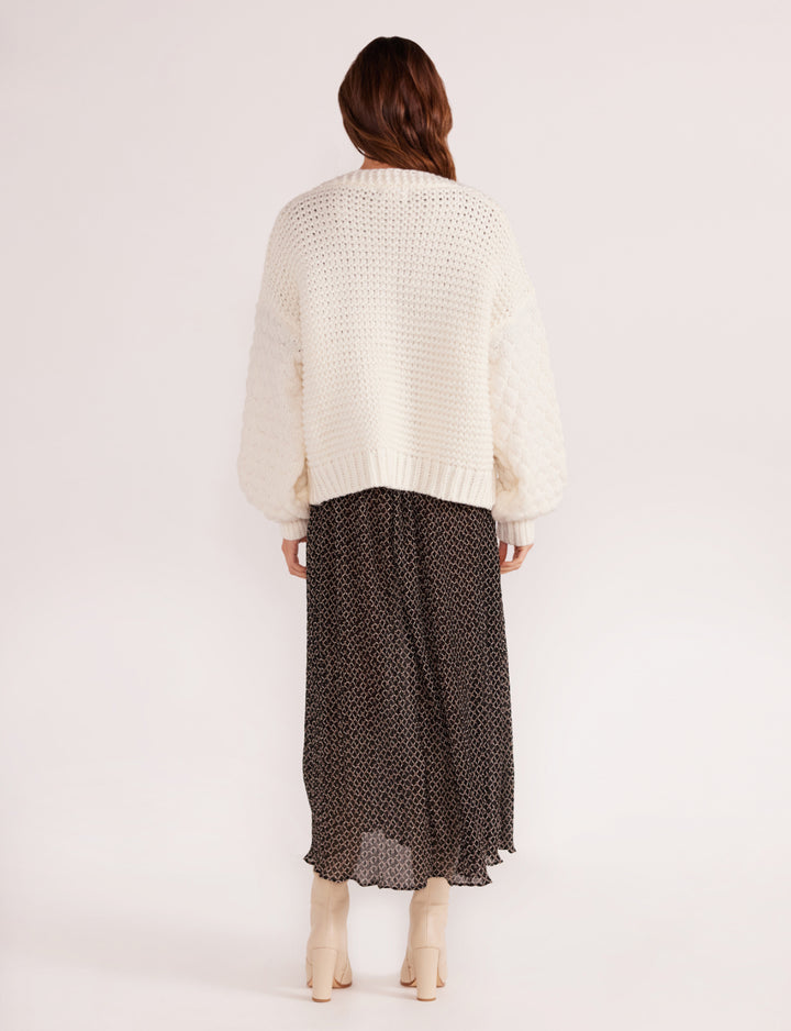 Mink Pink Abby Textured Knit Cardigan Cream