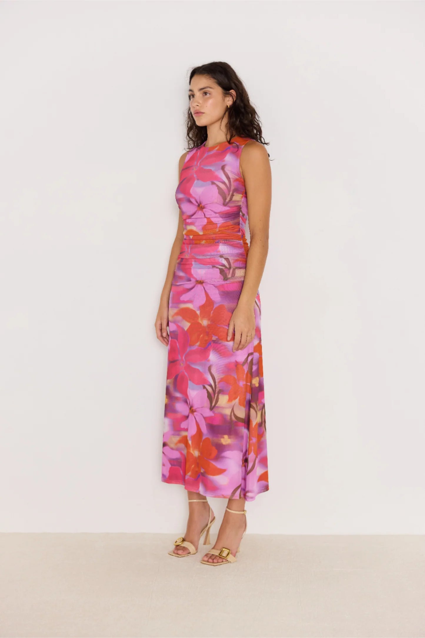 MINKPINK Sierra Mesh Midi Dress Abstract Floral