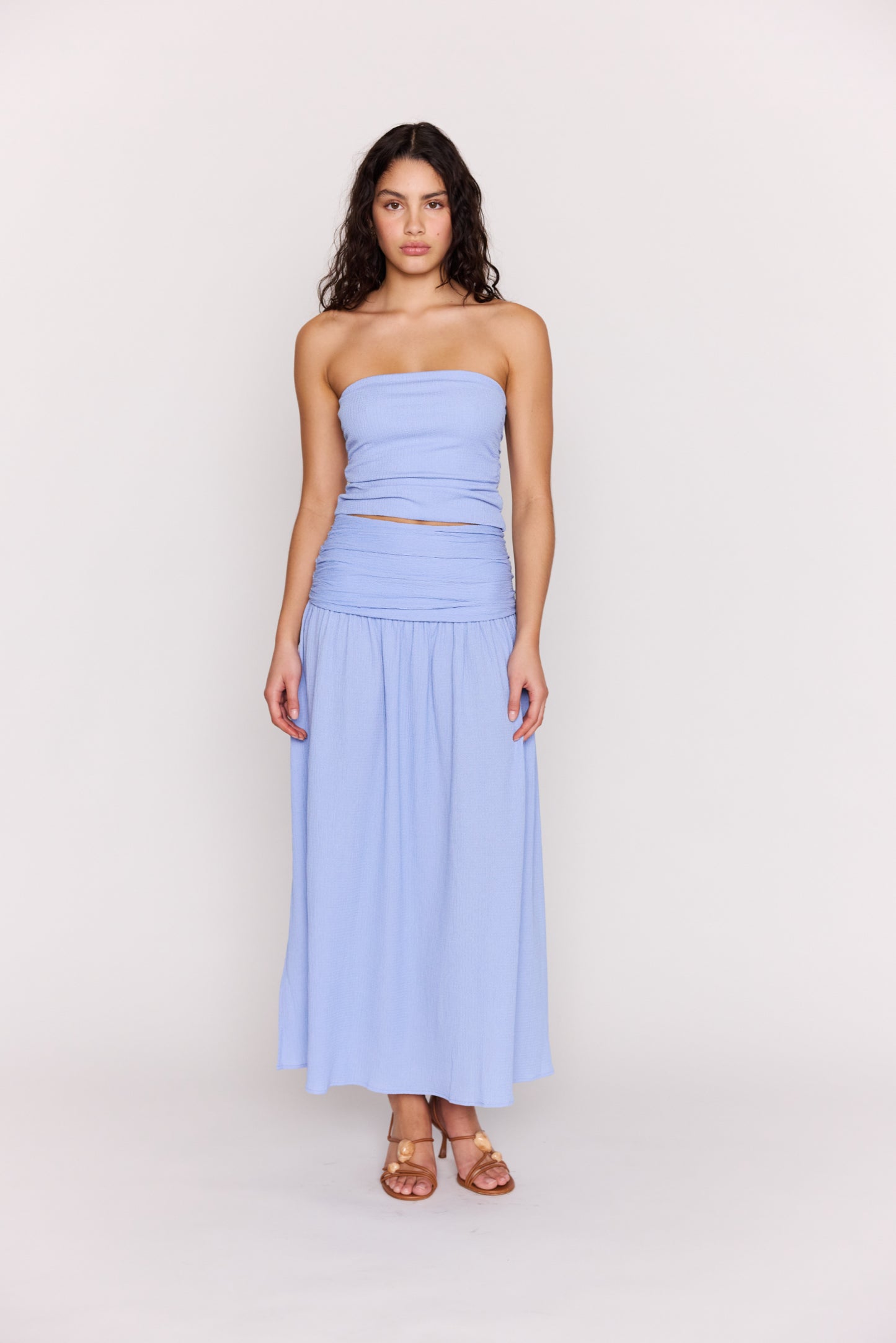 MINKPINK Luna Yoke Detail Maxi Skirt Powder Blue