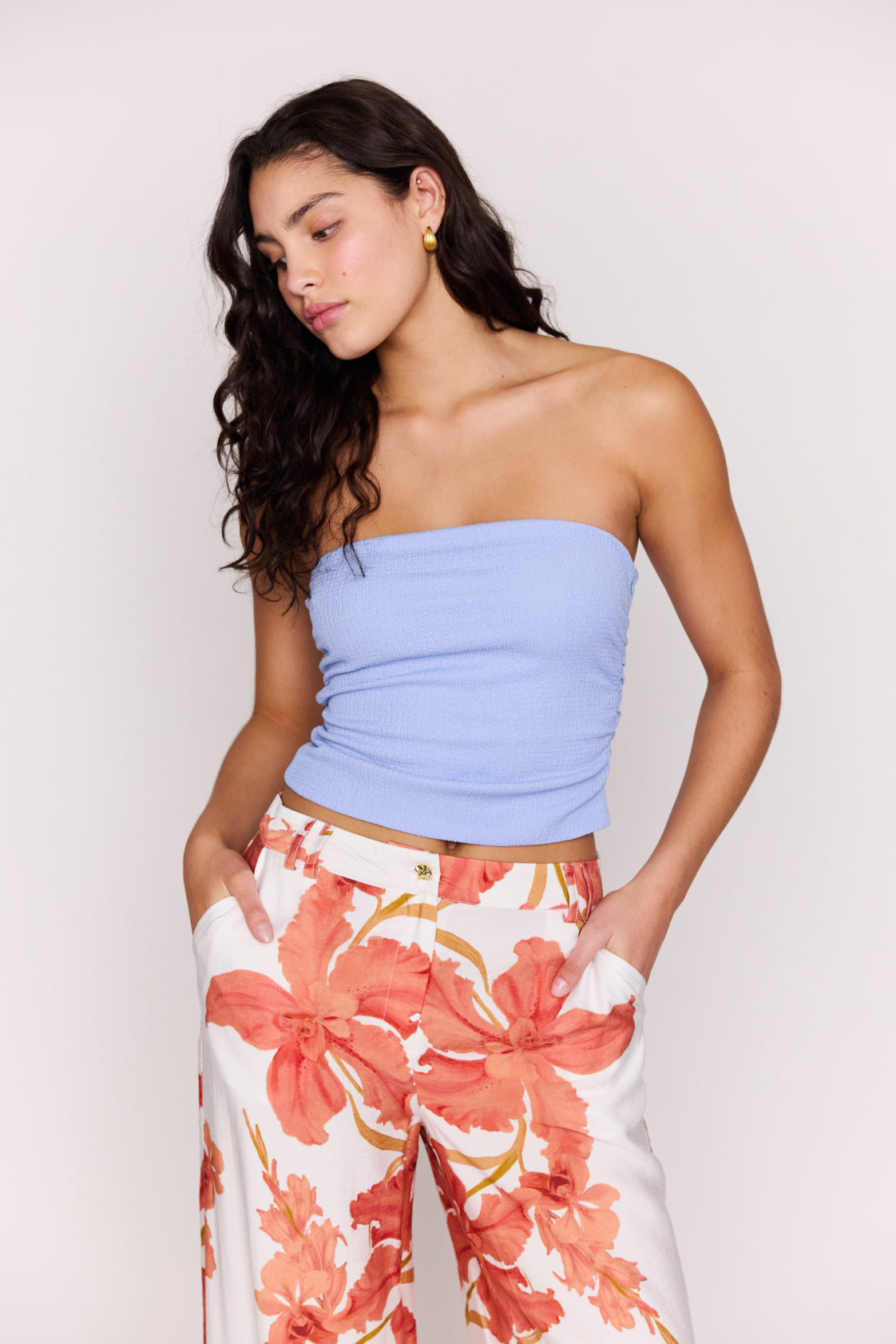 MINKPINK Luna Strapless Top Powder Blue