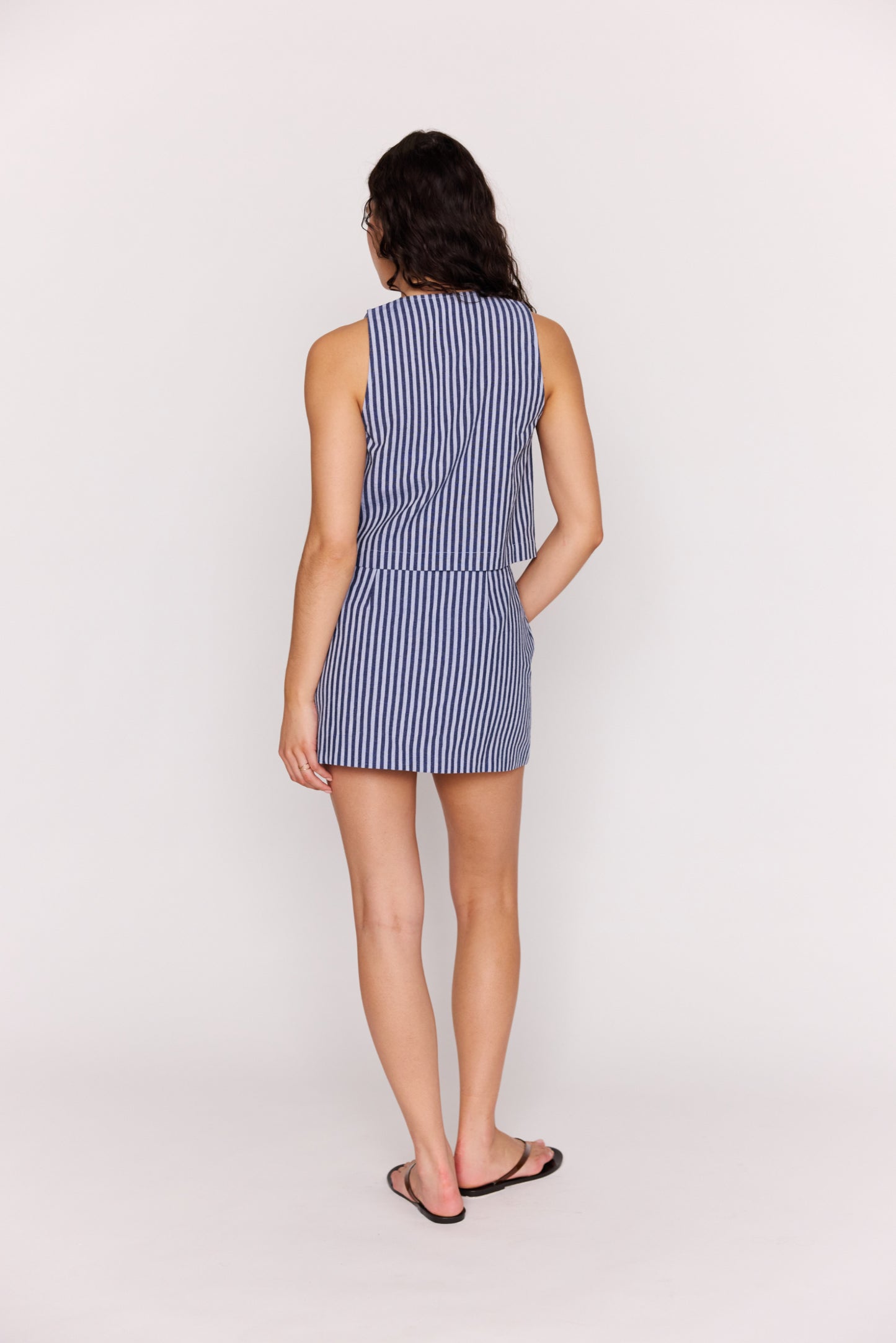 MINKPINK Delmar Tie Front Top Blue Stripe