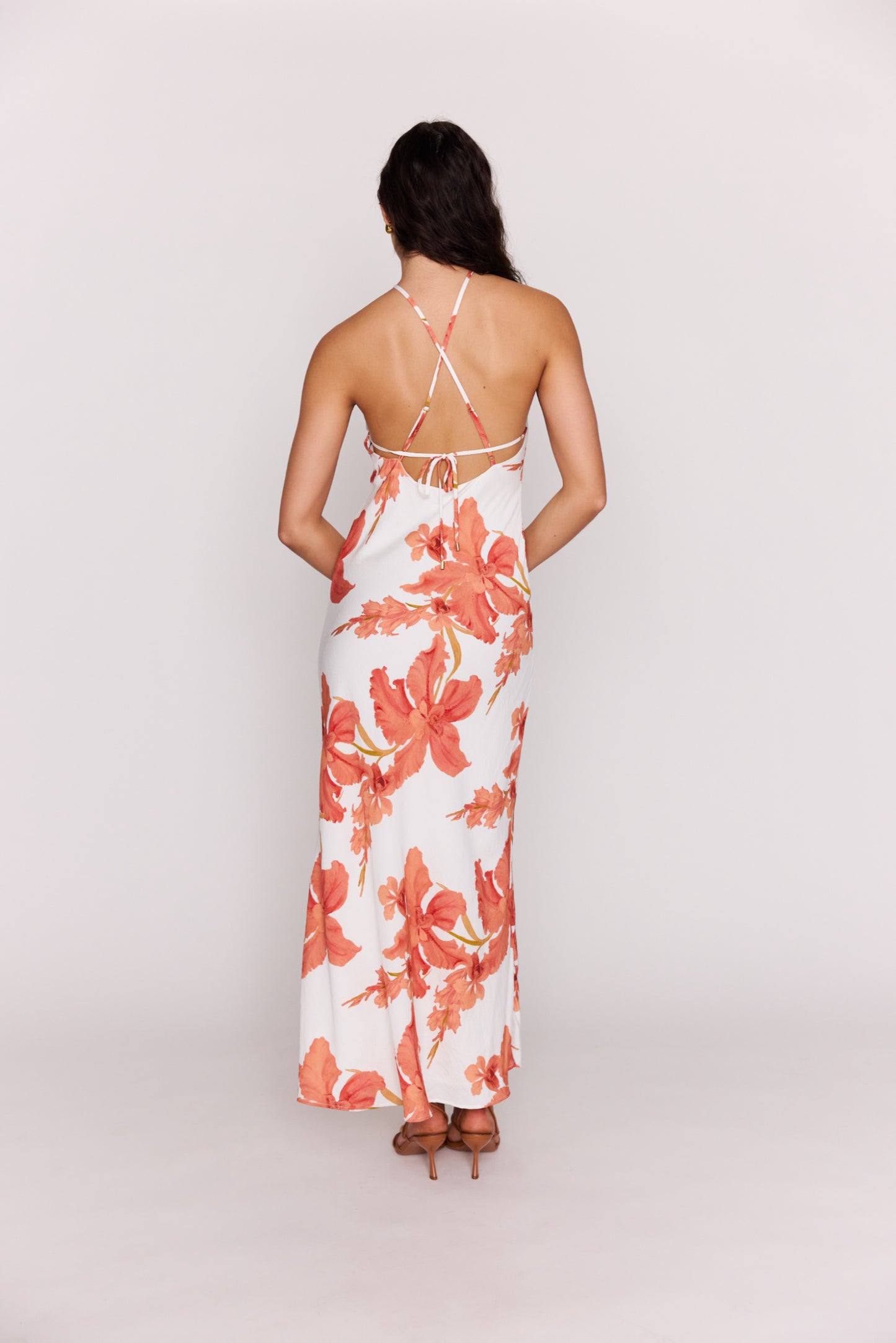 MINKPINK Isla Halter Maxi Dress Peach Floral