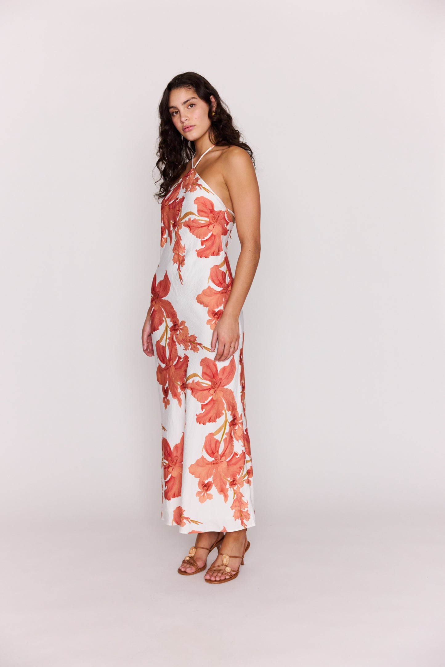 MINKPINK Isla Halter Maxi Dress Peach Floral