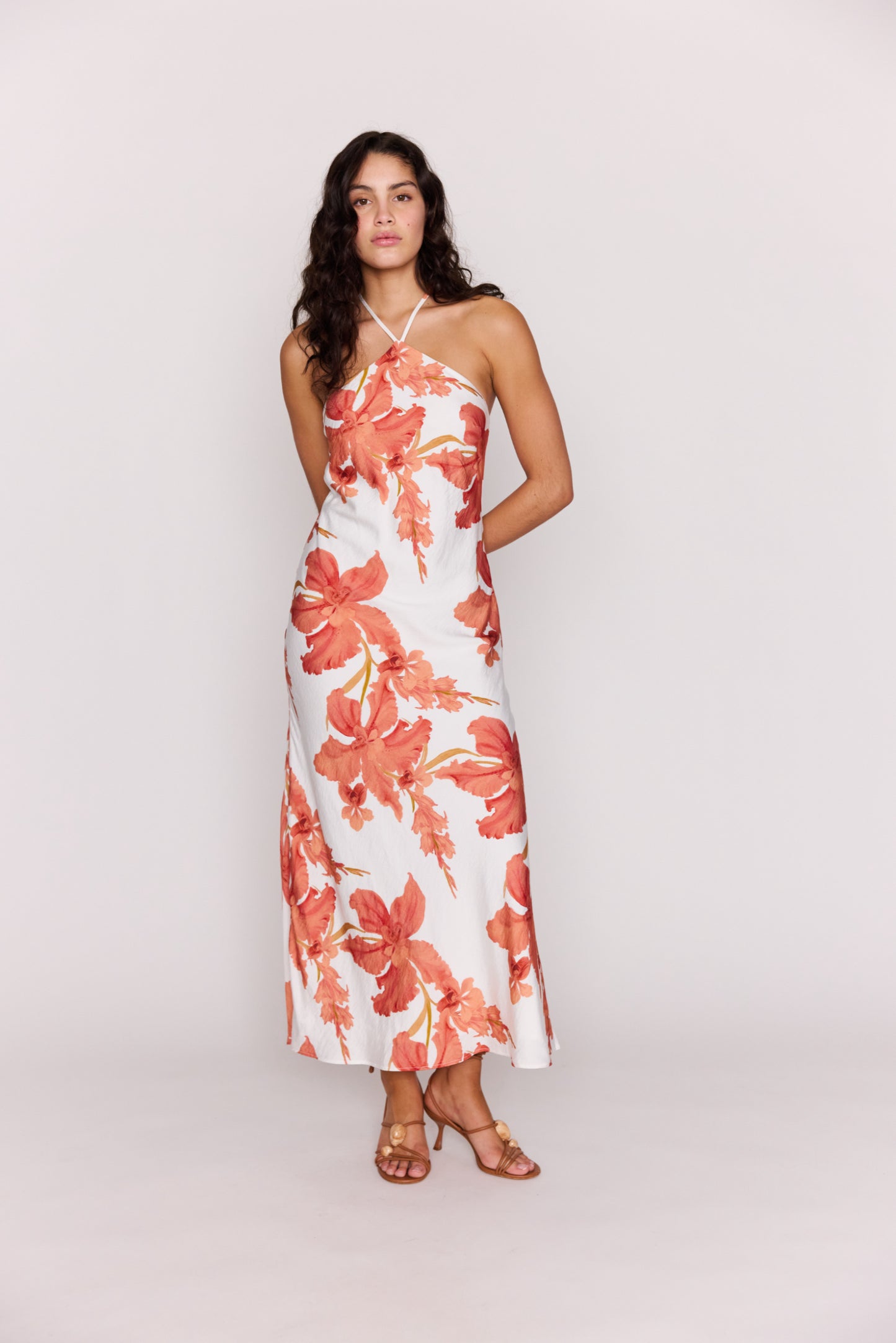 MINKPINK Isla Halter Maxi Dress Peach Floral