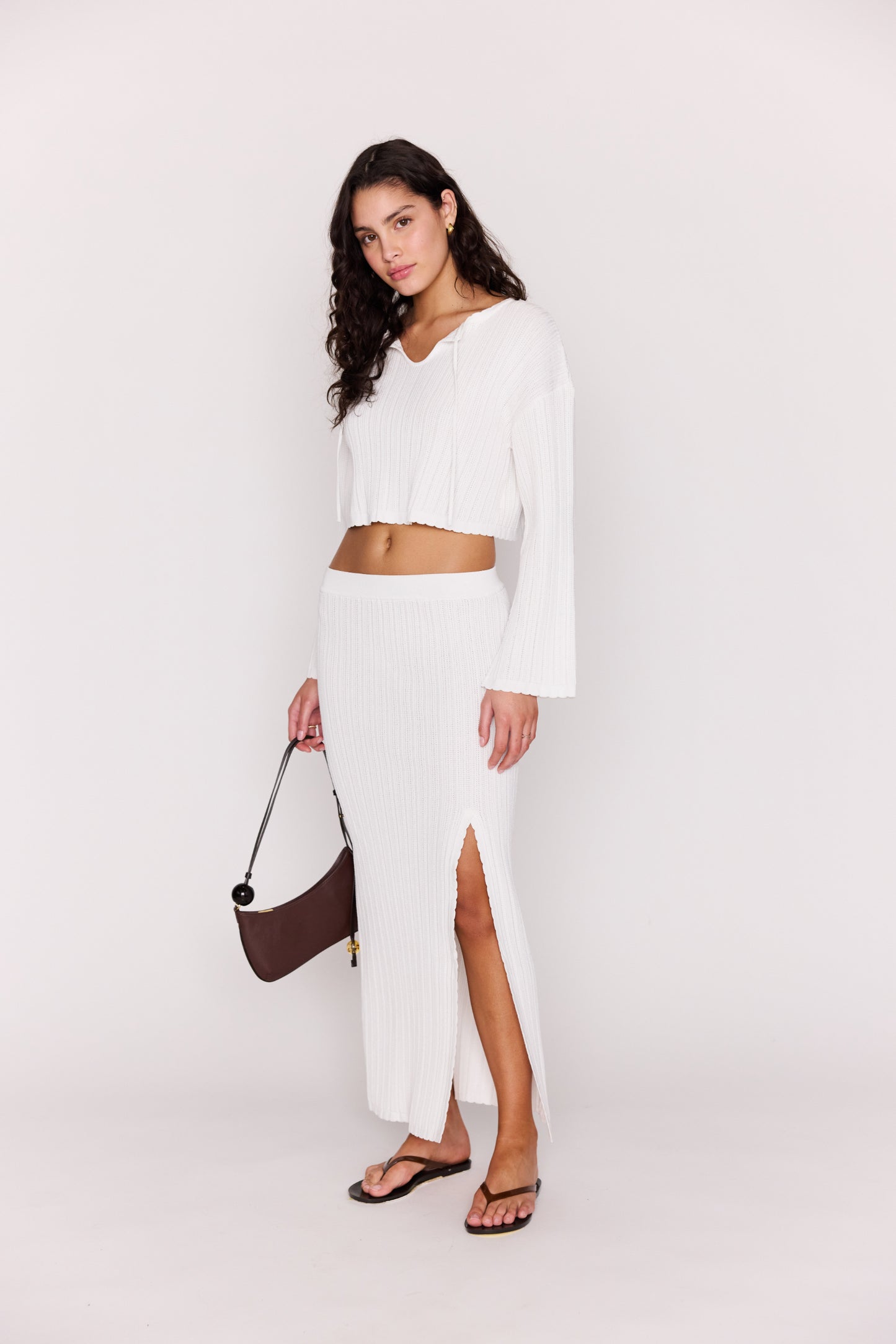 MINKPINK Bellini Cropped Knit Top White
