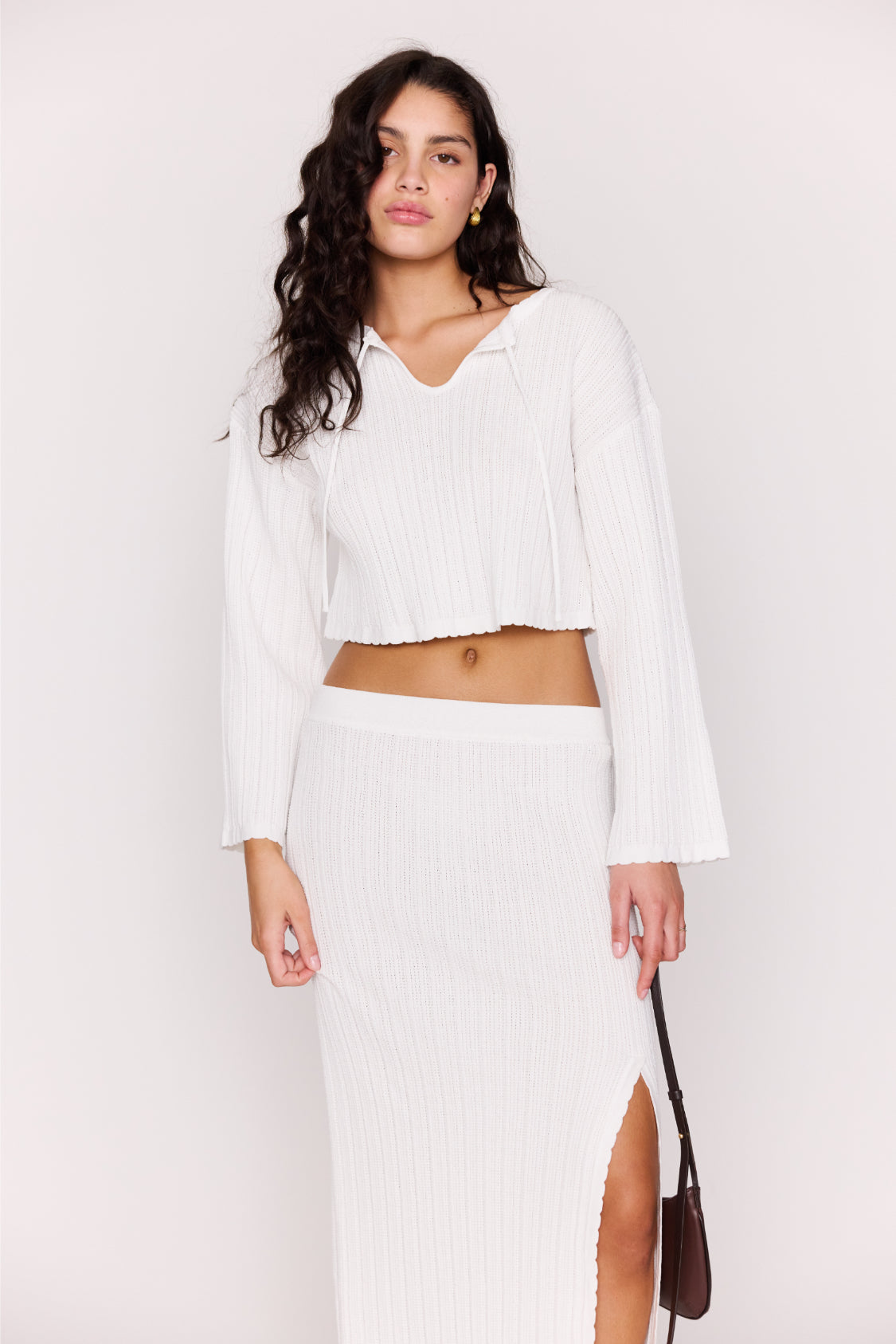 MINKPINK Bellini Cropped Knit Top White