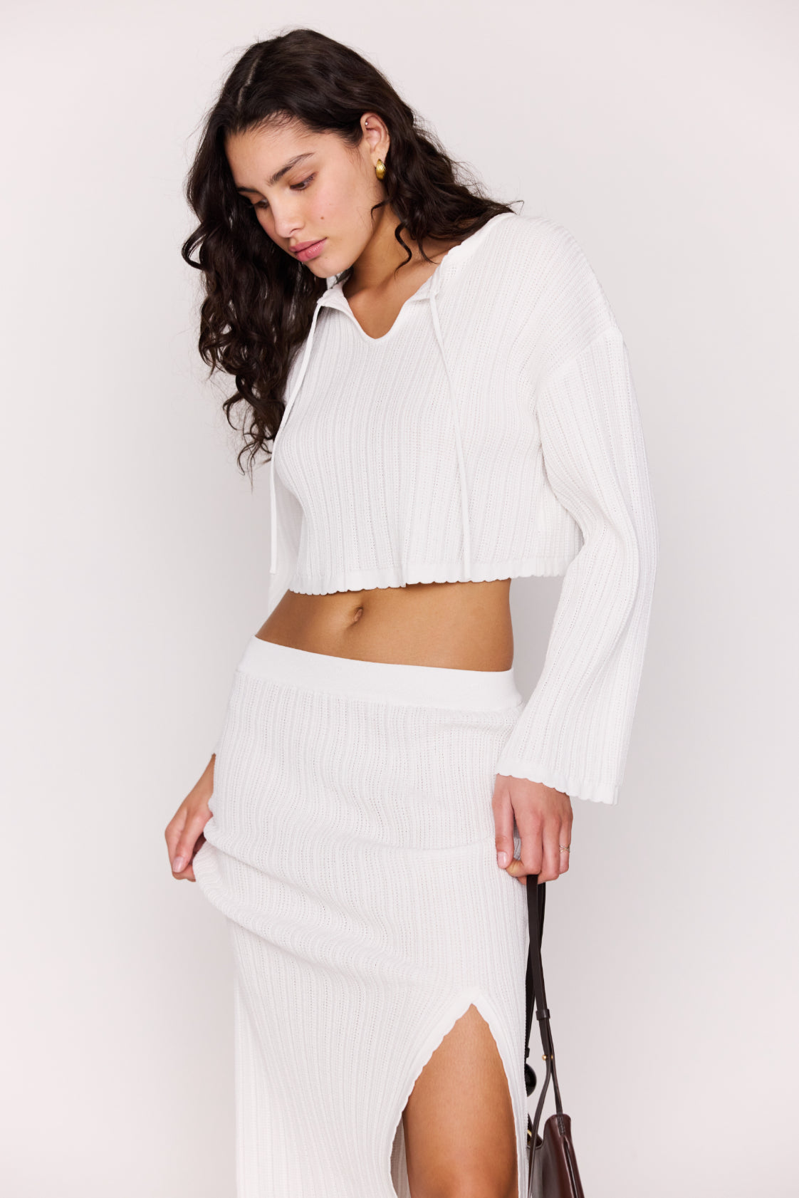 MINKPINK Bellini Cropped Knit Top White