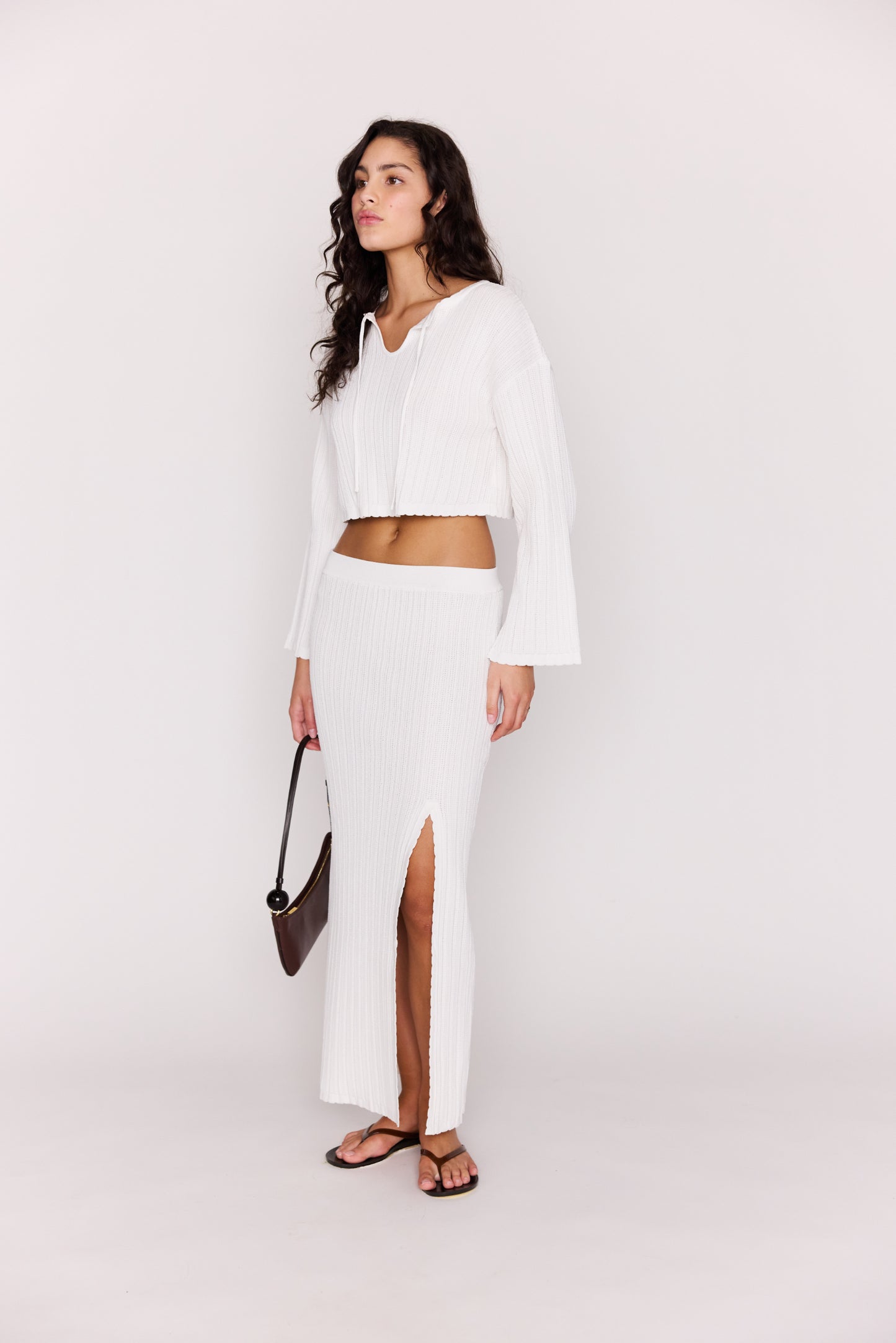 MINKPINK Bellini Cropped Knit Top White