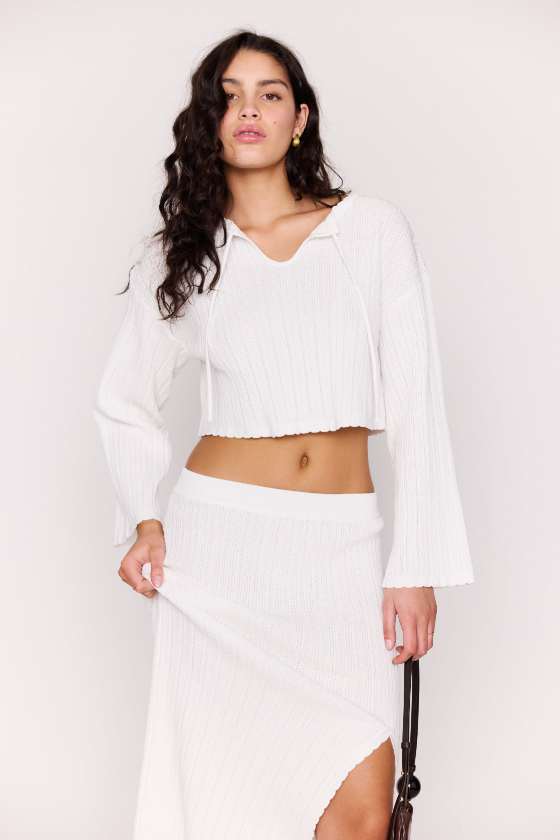 MINKPINK Bellini Cropped Knit Top White