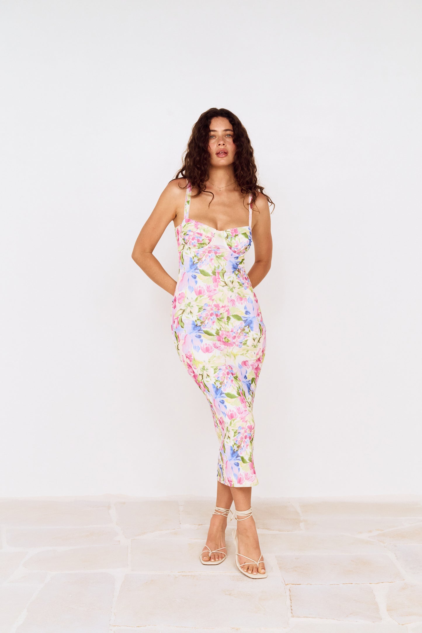 MINKPINK Celina Mesh Midi Dress Watercolor Floral