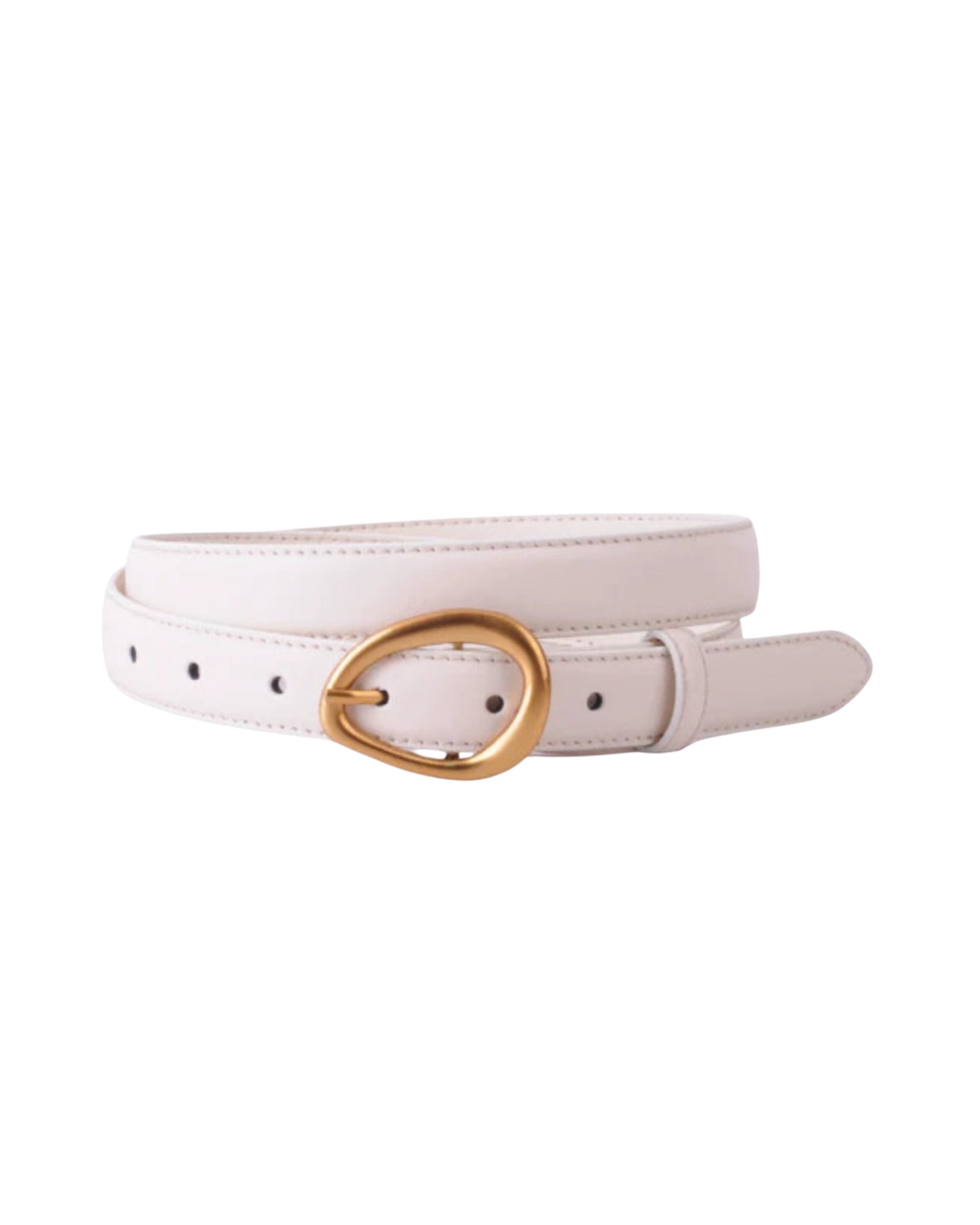 Leather Belt with Asymmetrical Buckle Beige