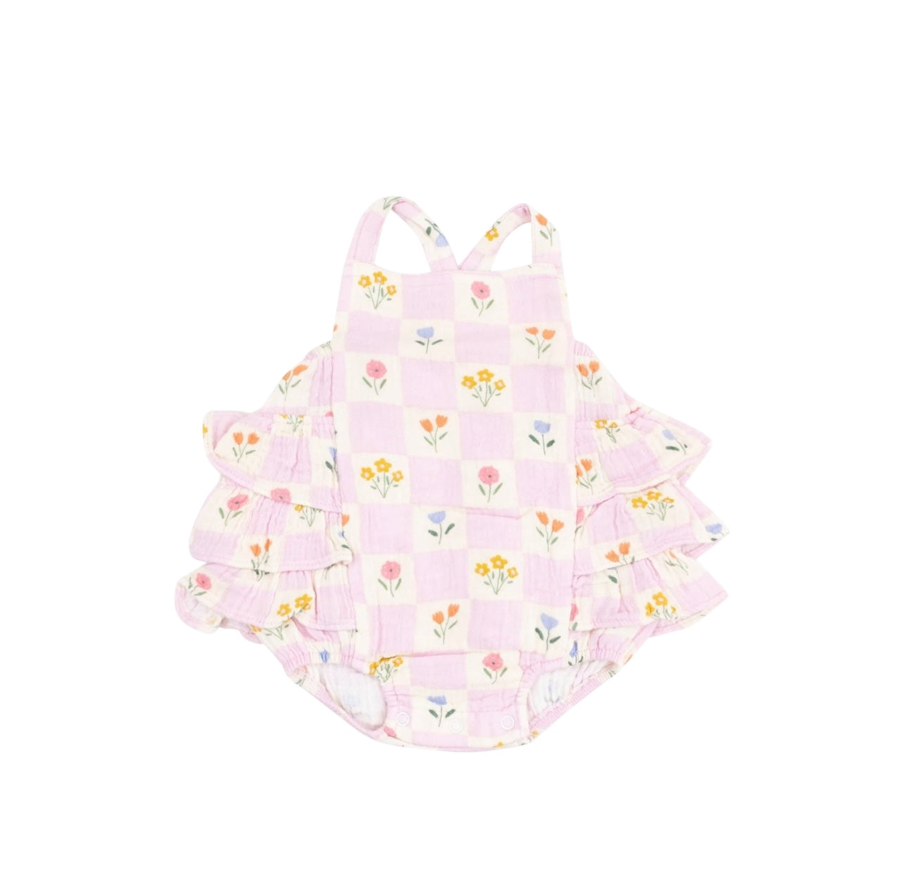 Angel Dear Floral Check Ruffle Sunsuit