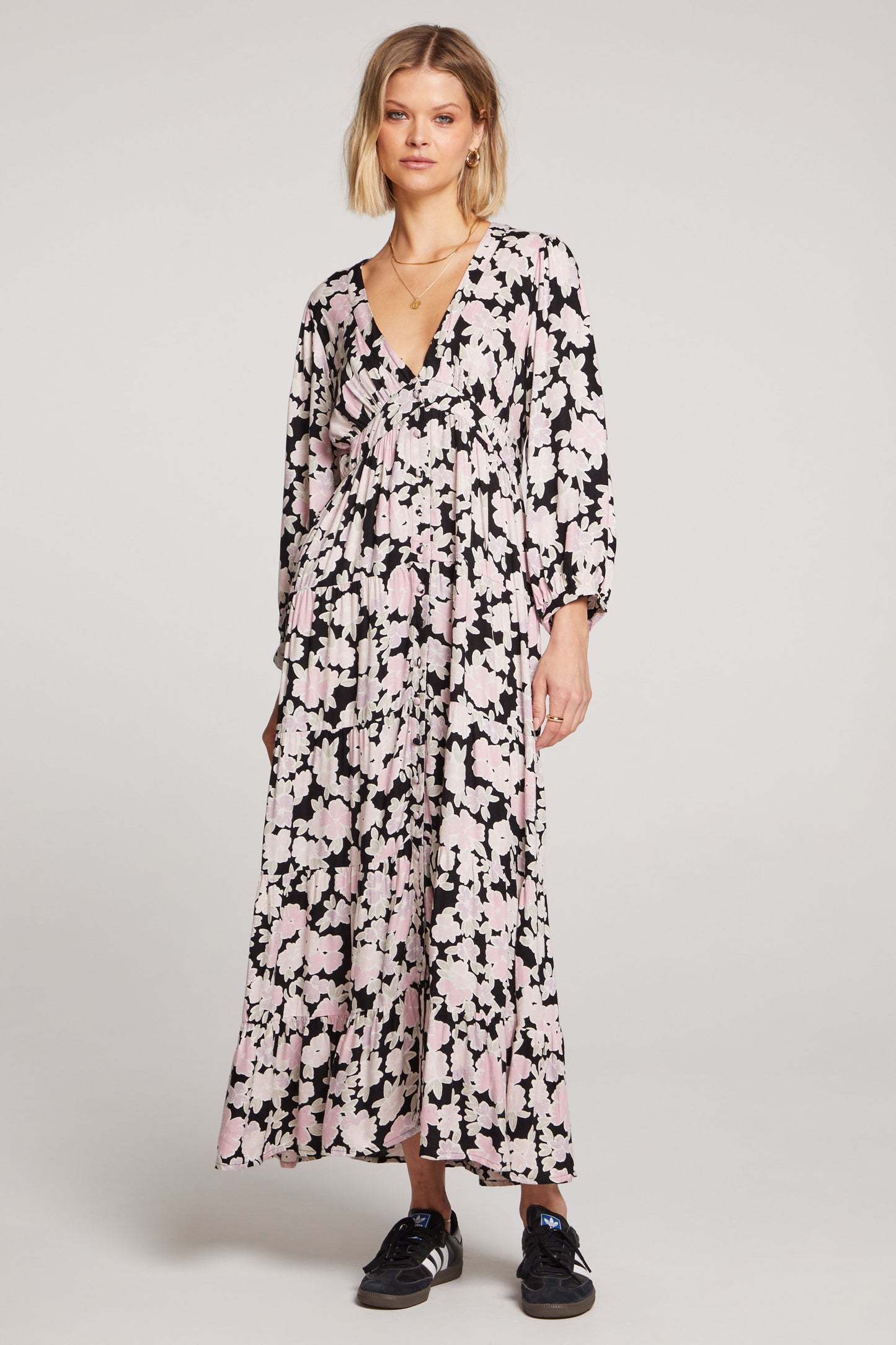 idalia maxi dress Dress The Population Idalia Twist Front Dress - Black Multi