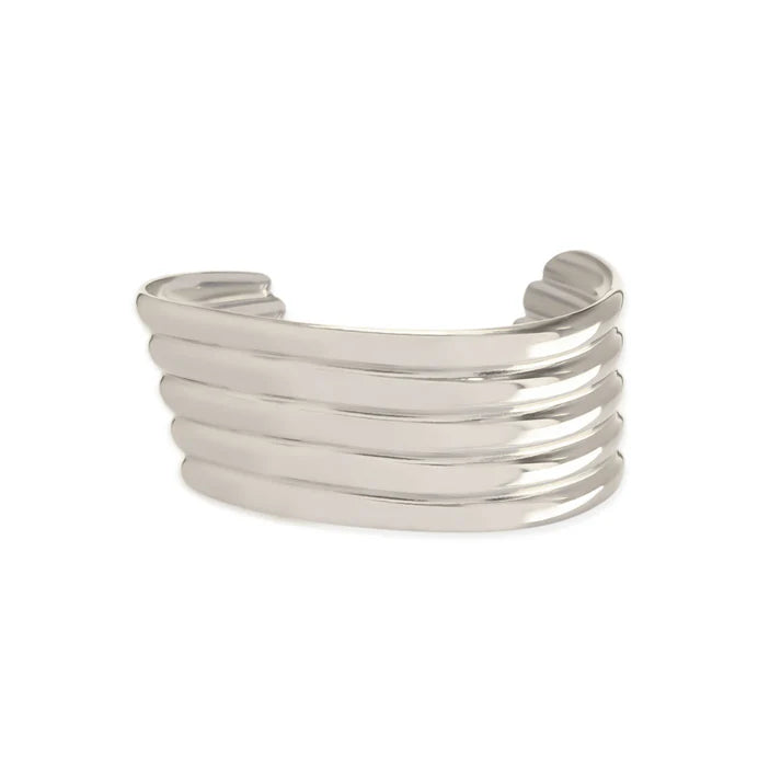 Wavy Cuff Bracelet Water Resistant Silver (Rhodium)