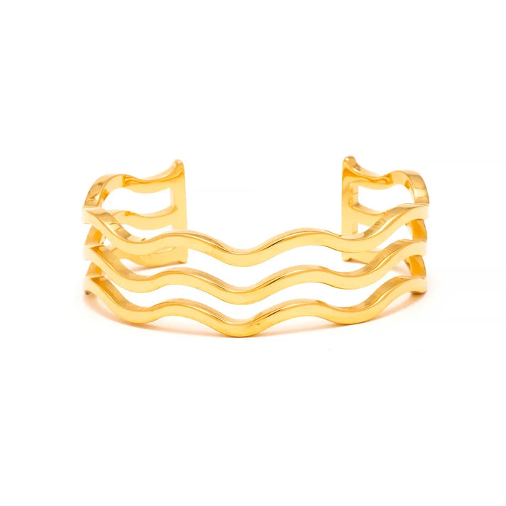Water Resistant Gold Wave Cuff Bracelet