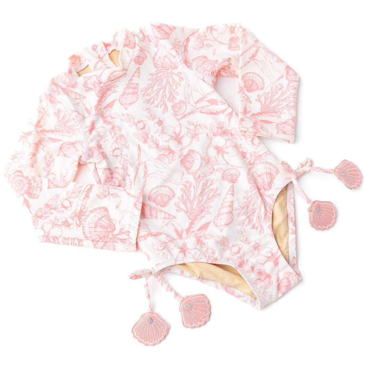 Shade Critters Seaside Toile Long Sleeve One Piece Suit Coral