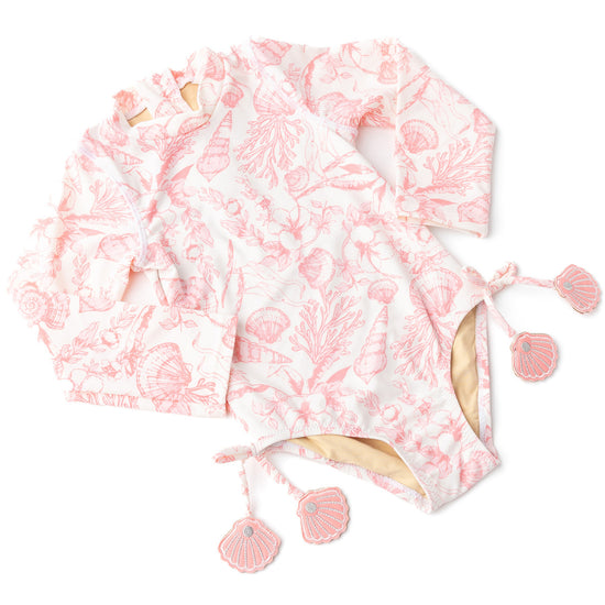 Load image into Gallery viewer, Shade Critters Seaside Toile Long Sleeve One Piece Suit Coral
