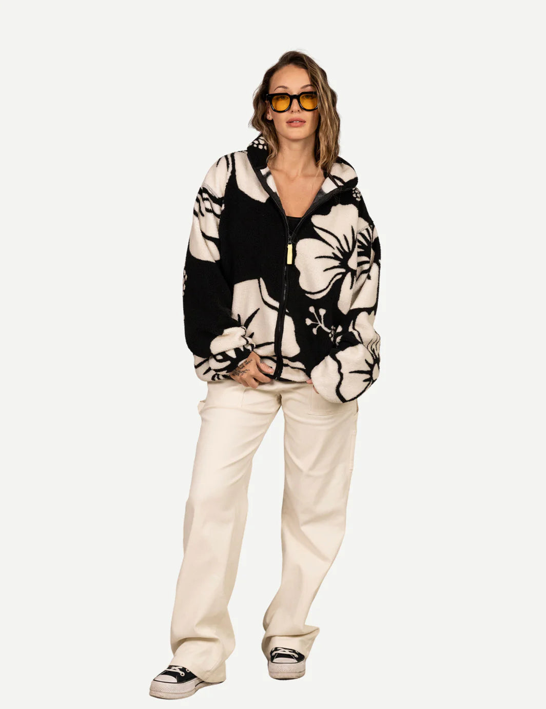 Duvin Design Black Hibiscus Sherpa Jacket