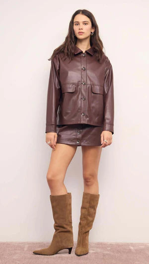MINKPINK Sigrid Brown Faux Leather Mini Skirt