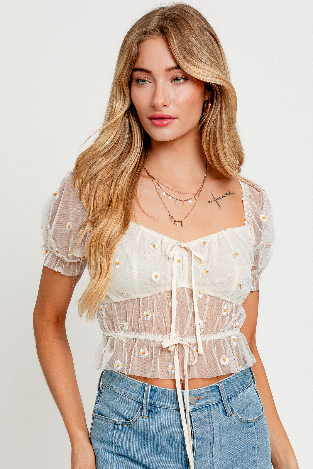 Daisy Embroidered Crop Top