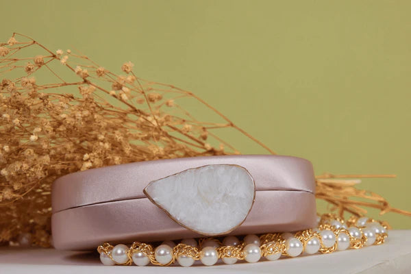 Timeless Silk Clutch with Raw Cut Stone Top Pearl