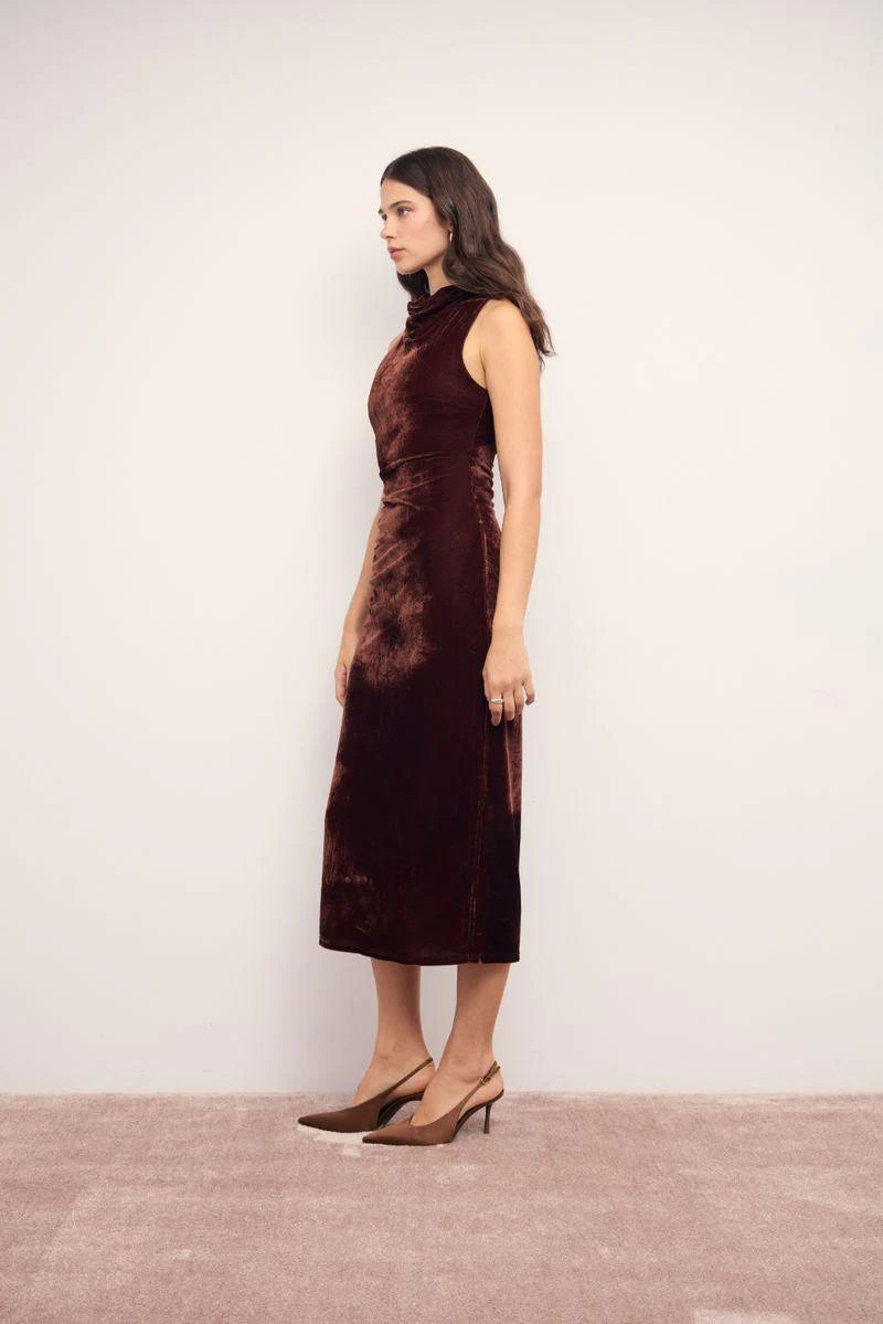 MINKPINK Sonja Midi Velvet Chocolate Dress