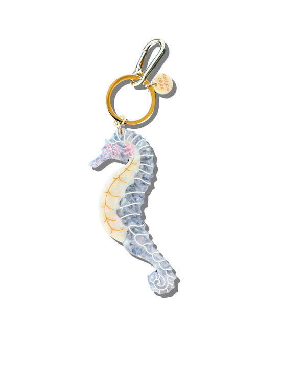 Solar Eclipse Hand-painted Seahorse Bag Charm + Keychain | Eco-Friendly