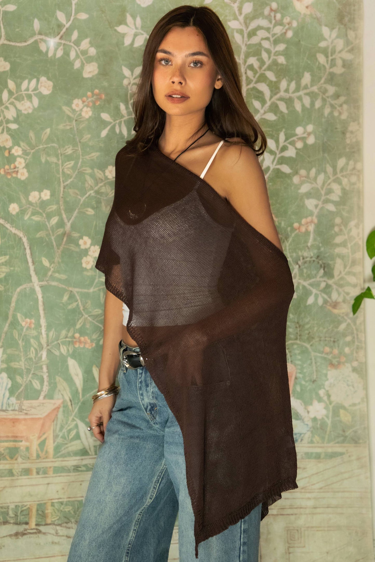 Solei Off Shoulder Knit Cape Brown
