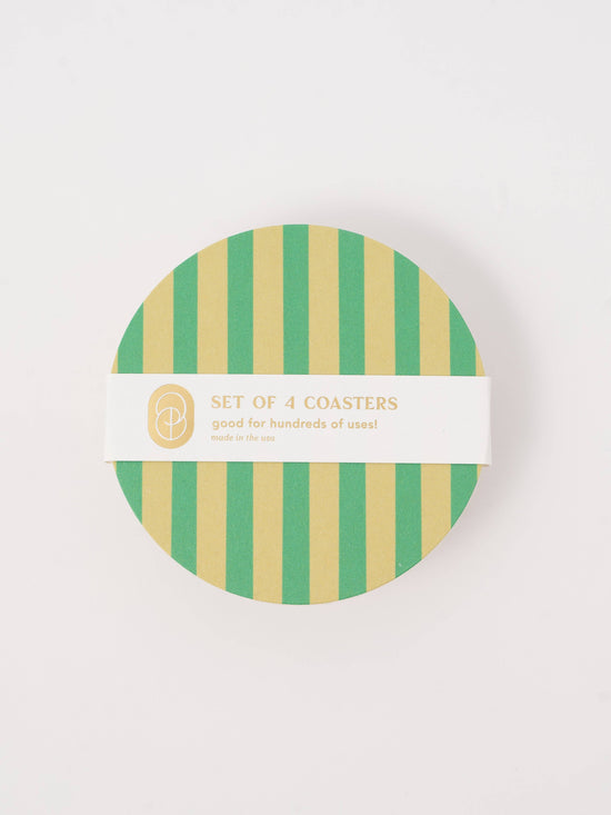 Verde Green and Lime Striped Coaster - Set of 4