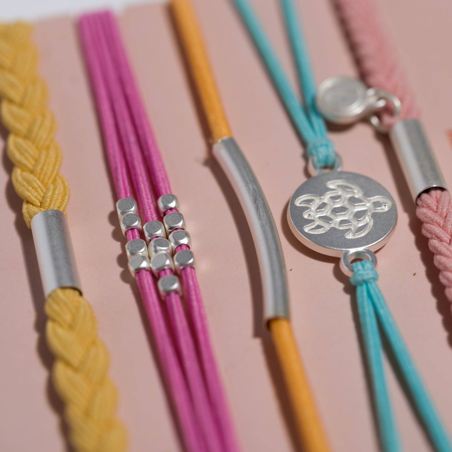 K'lani "Embrace" Bright Pastels with Silver Sea Turtle Charm Hair Tie Bracelets