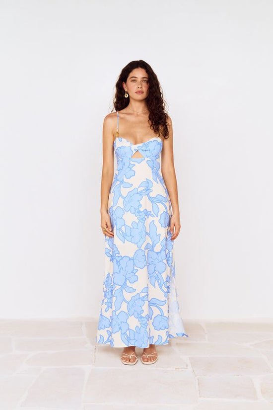 twisted front midi dress MINKPINK Alessia Twist Front Midi Dress Blue Floral M