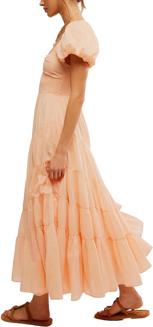 Free People Sundrenched Maxi Dress Almost Apricot