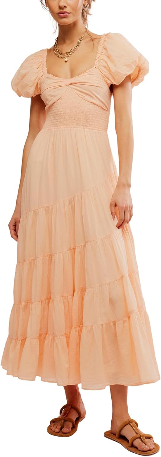 Free People Sundrenched Maxi Dress Almost Apricot