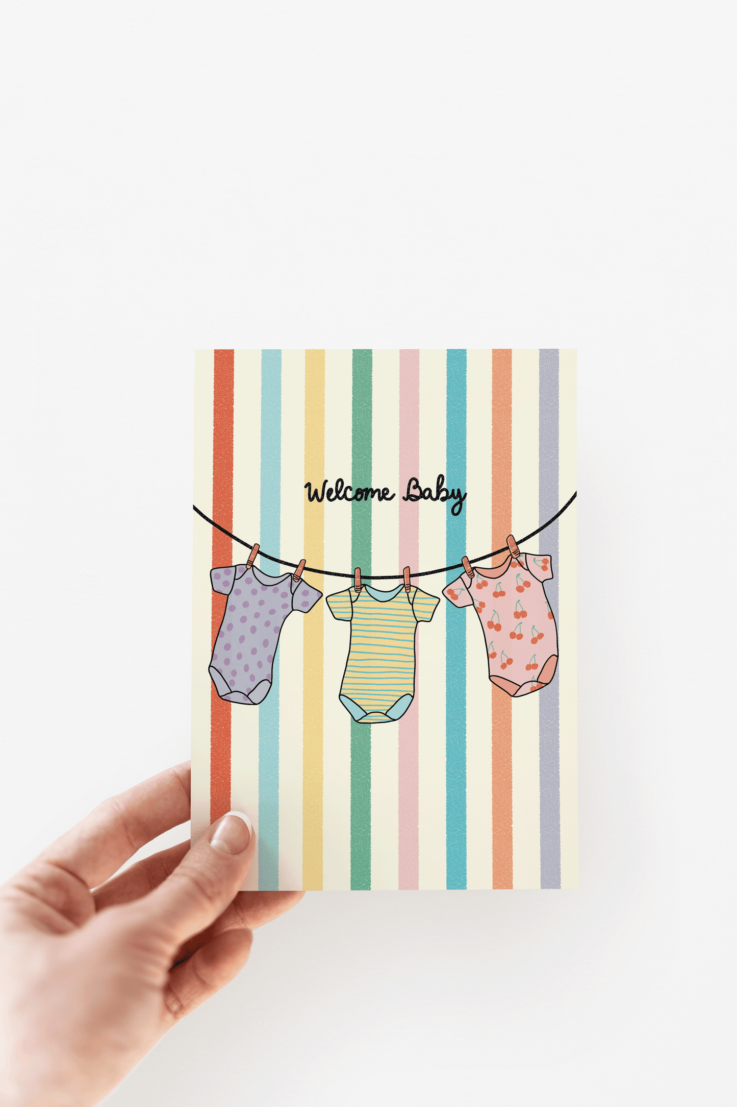 Welcome Baby Onesies Rainbow Striped New Baby Card